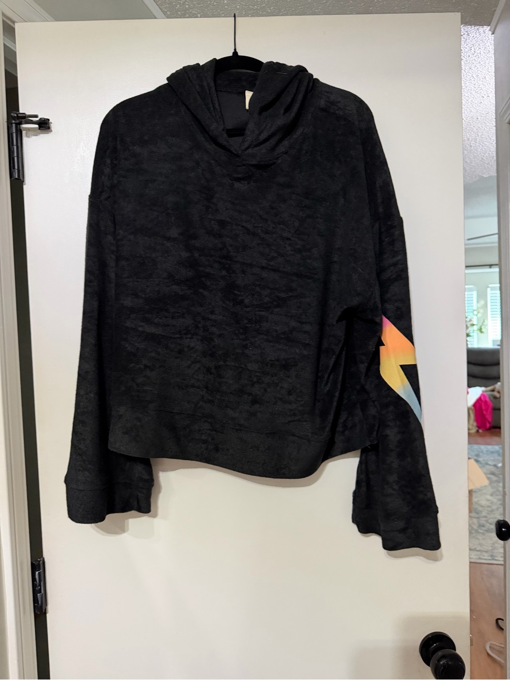 Fantastic Fawn Black Hooded Pants Set with Rainbow Chevron